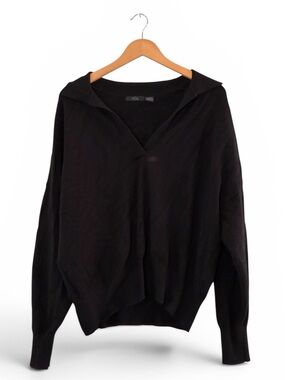 RDI | Black viscose blend v-neck polo style long sleeve slouchy sweater sz large